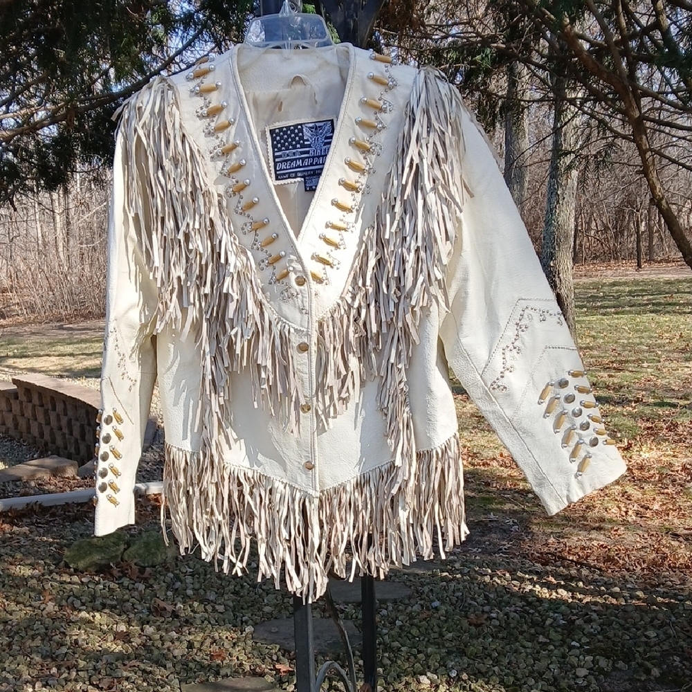 USA BIKERS DREAM APPAREL LEATHER FRINGE JACKET sz M/L